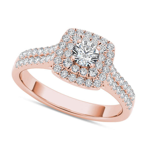 0.75 CT. T.W. Natural Diamond Double Cushion Frame Engagement Ring in Solid 14K Rose Gold