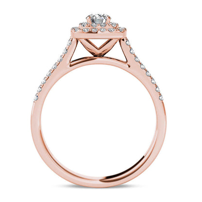 0.75 CT. T.W. Natural Diamond Double Cushion Frame Engagement Ring in Solid 14K Rose Gold