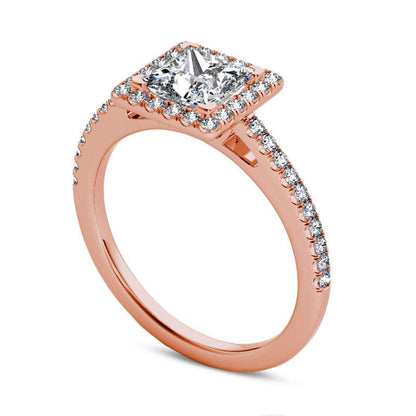 1.20 CT. T.W. Princess-Cut Natural Diamond Frame Engagement Ring in Solid 14K Rose Gold