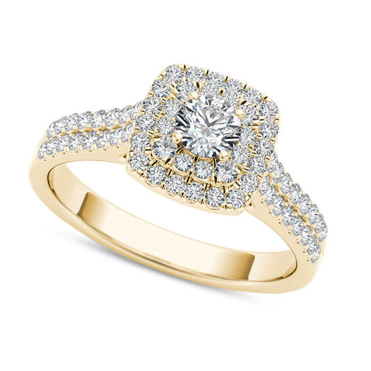 0.75 CT. T.W. Natural Diamond Double Cushion Frame Engagement Ring in Solid 14K Gold