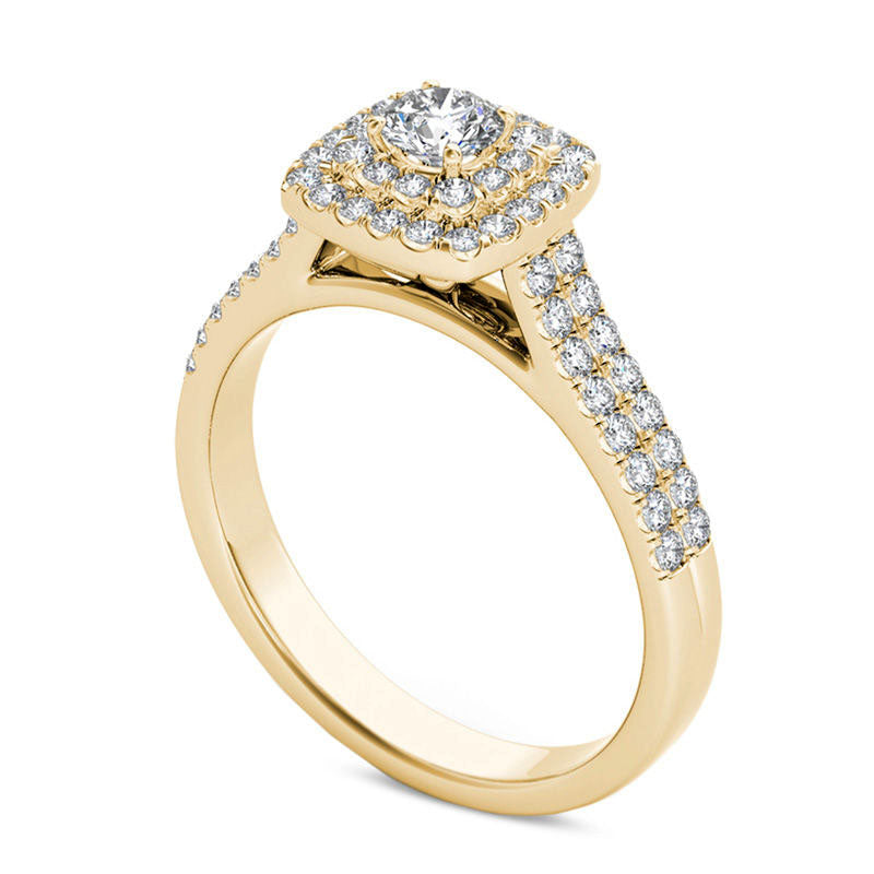 0.75 CT. T.W. Natural Diamond Double Cushion Frame Engagement Ring in Solid 14K Gold