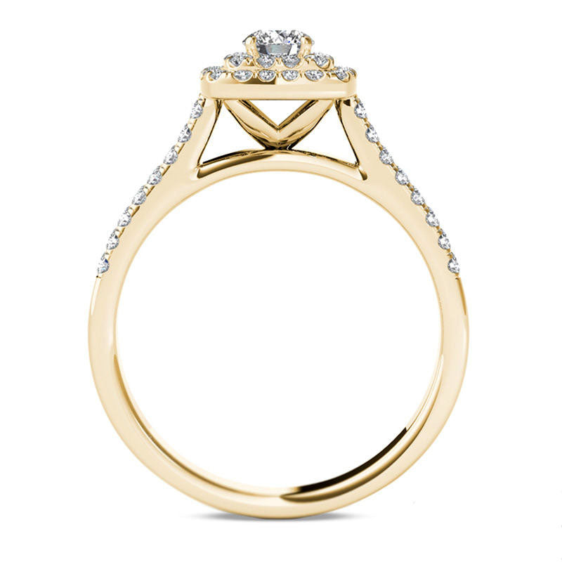 0.75 CT. T.W. Natural Diamond Double Cushion Frame Engagement Ring in Solid 14K Gold