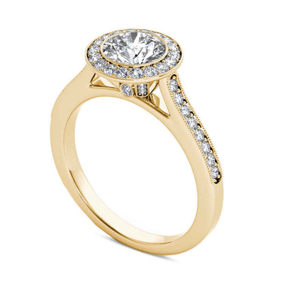 1.20 CT. T.W. Natural Diamond Frame Antique Vintage-Style Engagement Ring in Solid 14K Gold