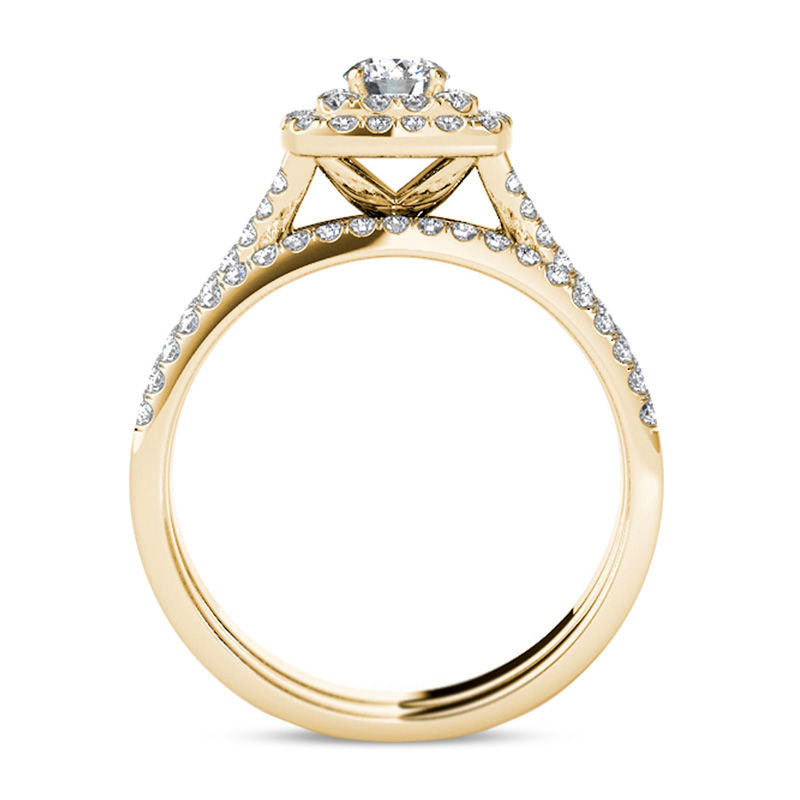 1.0 CT. T.W. Natural Diamond Double Cushion Frame Split Shank Bridal Engagement Ring Set in Solid 14K Gold