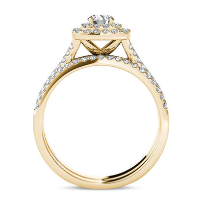 1.0 CT. T.W. Natural Diamond Double Cushion Frame Split Shank Bridal Engagement Ring Set in Solid 14K Gold