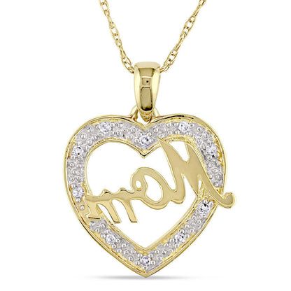 Natural Diamond Accent Mom" Heart Pendant in 10K Yellow Gold - 17""