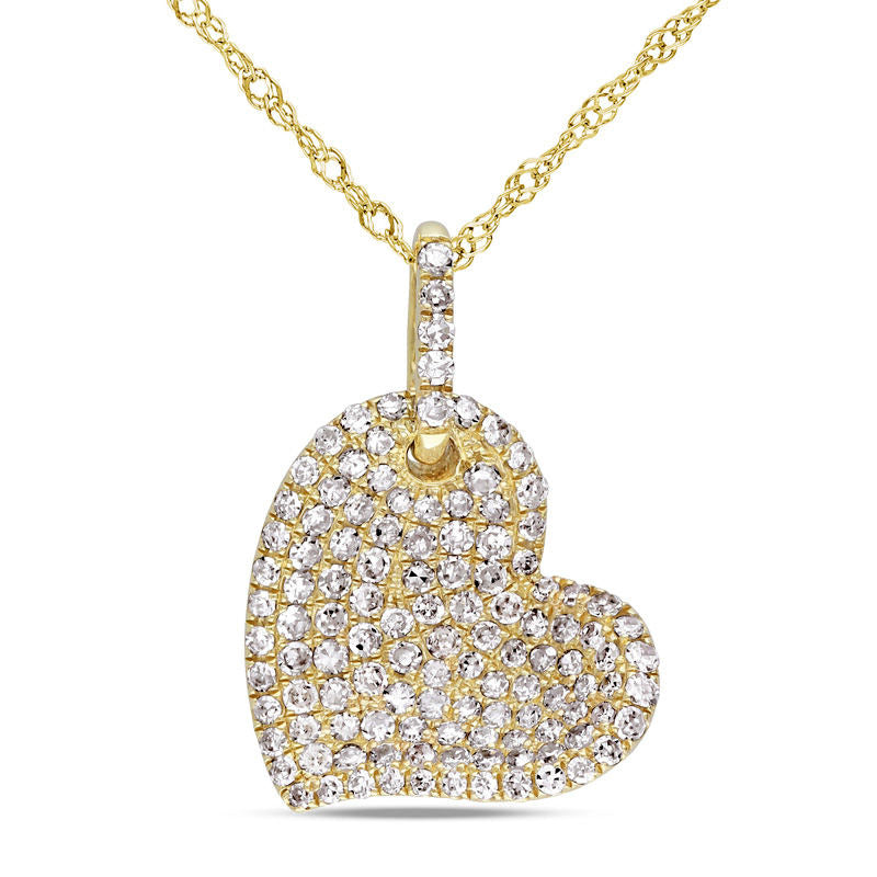 0.5 CT. T.W. Natural Diamond Tilted Heart Pendant in 14K Gold - 17