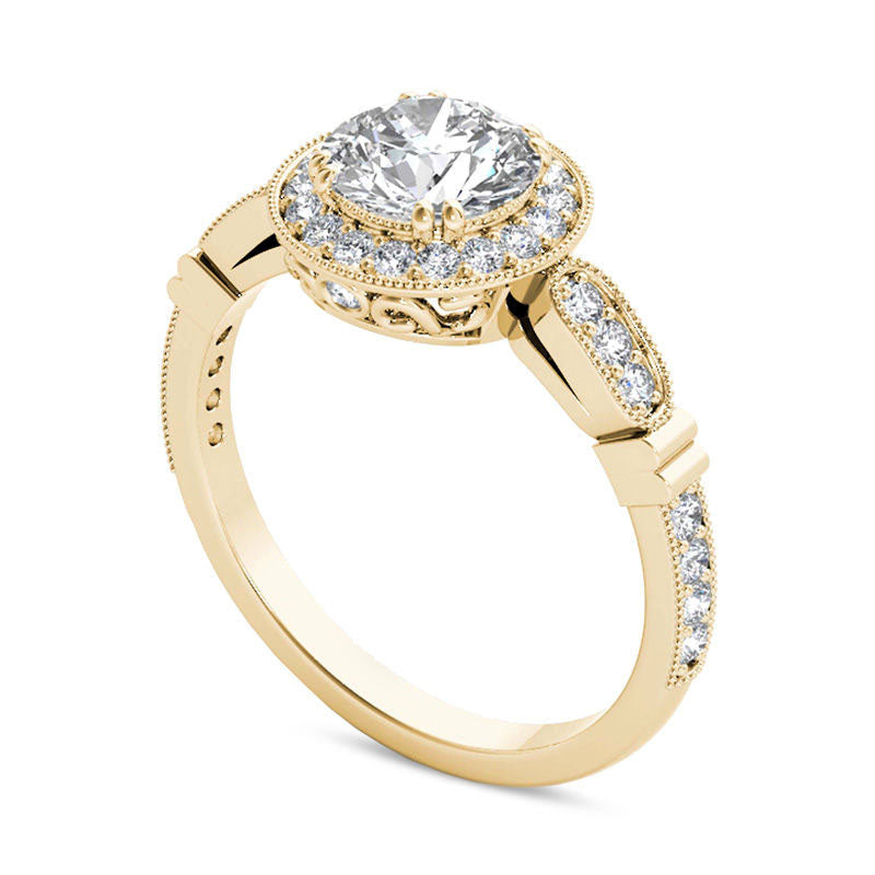 1.20 CT. T.W. Natural Diamond Frame Antique Vintage-Style Engagement Ring in Solid 14K Gold
