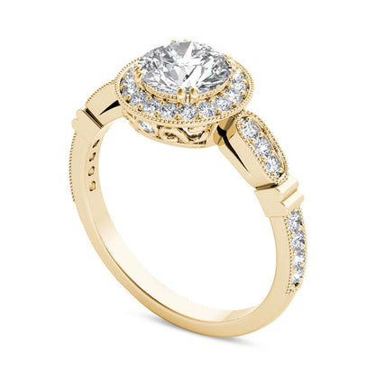 1.20 CT. T.W. Natural Diamond Frame Antique Vintage-Style Engagement Ring in Solid 14K Gold