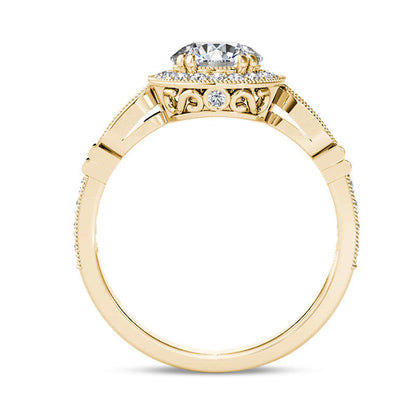 1.20 CT. T.W. Natural Diamond Frame Antique Vintage-Style Engagement Ring in Solid 14K Gold