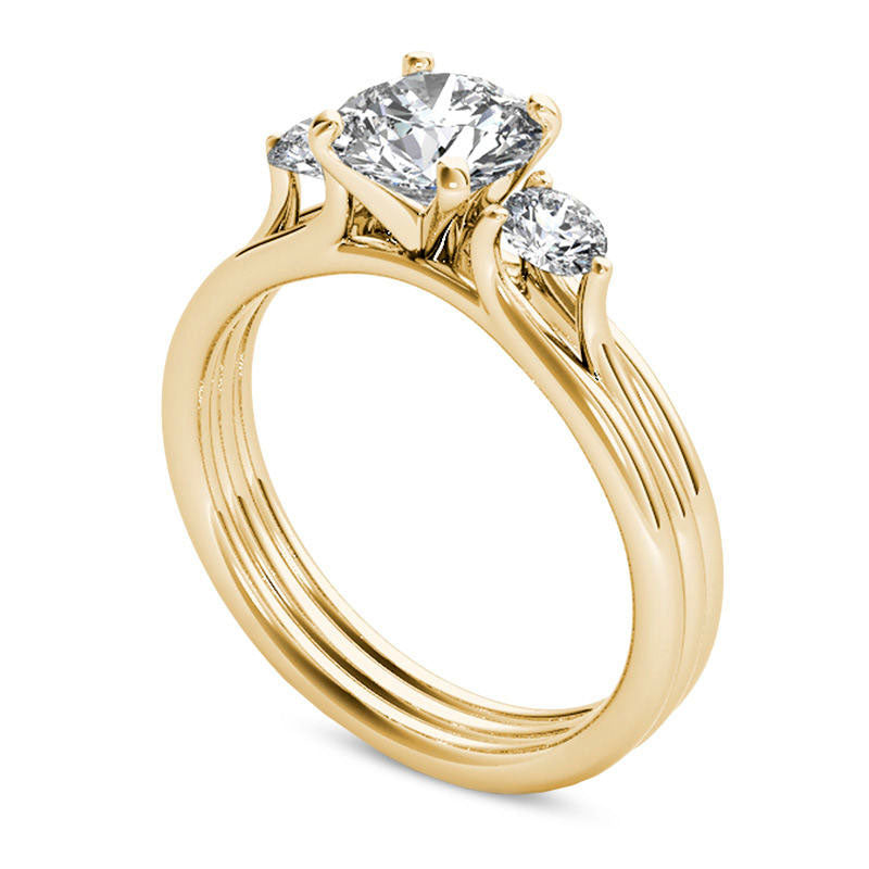 1.5 CT. T.W. Natural Diamond Three Stone Engagement Ring in Solid 14K Gold