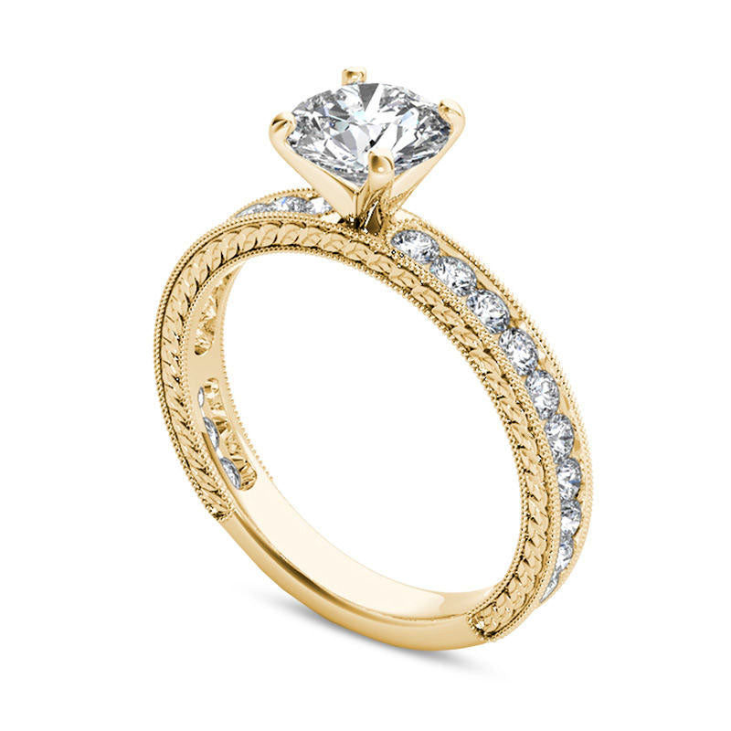 1.5 CT. T.W. Natural Diamond Antique Vintage-Style Engagement Ring in Solid 14K Gold