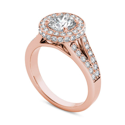 1.5 CT. T.W. Natural Diamond Frame Split Shank Engagement Ring in Solid 14K Rose Gold