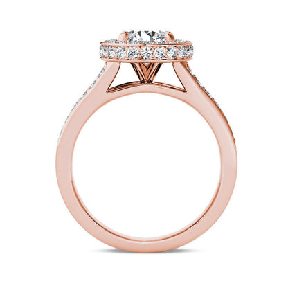 1.5 CT. T.W. Natural Diamond Frame Split Shank Engagement Ring in Solid 14K Rose Gold