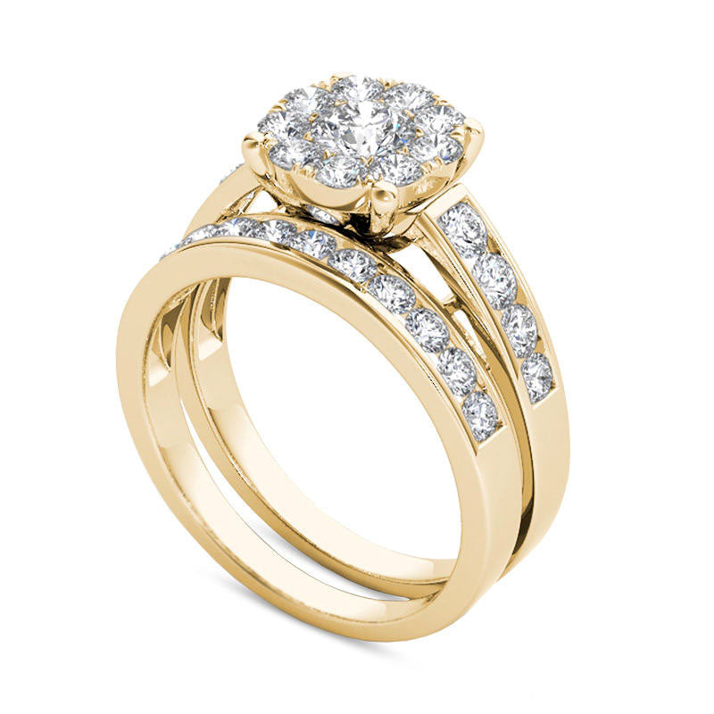 1.5 CT. T.W. Natural Diamond Frame Bridal Engagement Ring Set in Solid 14K Gold