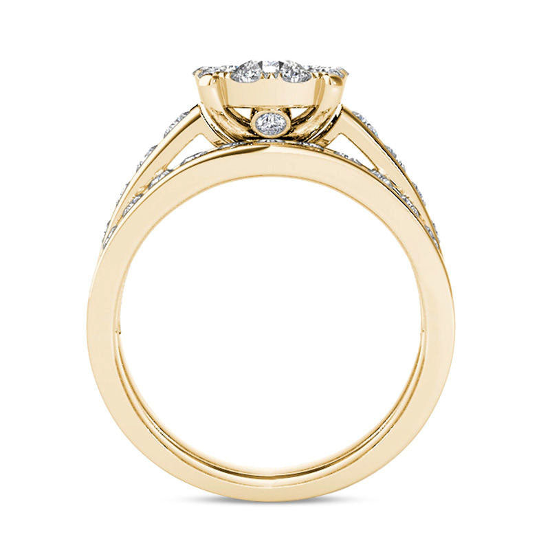 1.5 CT. T.W. Natural Diamond Frame Bridal Engagement Ring Set in Solid 14K Gold
