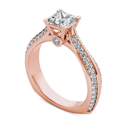 1.75 CT. T.W. Princess-Cut Natural Diamond Engagement Ring in Solid 14K Rose Gold