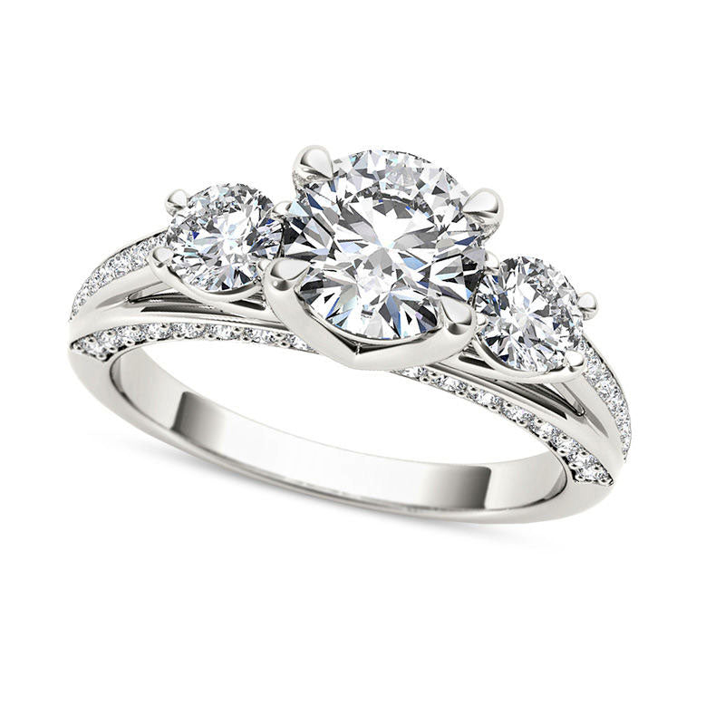 1.75 CT. T.W. Natural Diamond Three Stone Engagement Ring in Solid 14K White Gold