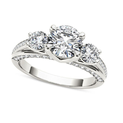 1.75 CT. T.W. Natural Diamond Three Stone Engagement Ring in Solid 14K White Gold