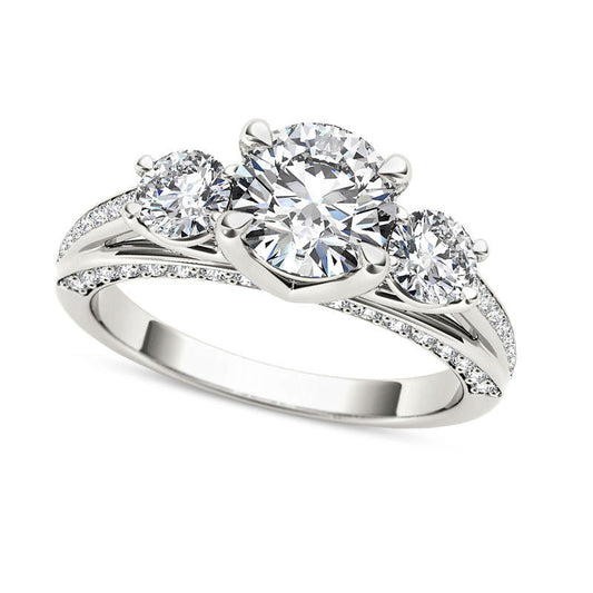 1.75 CT. T.W. Natural Diamond Three Stone Engagement Ring in Solid 14K White Gold