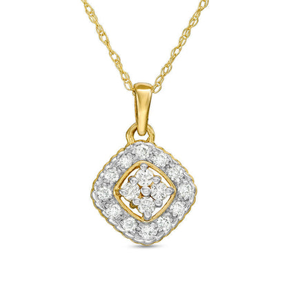 0.2 CT. T.W. Composite Natural Diamond Tilted Cushion Frame Pendant in 10K Yellow Gold