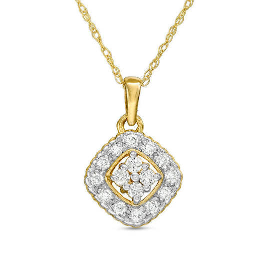 0.2 CT. T.W. Composite Natural Diamond Tilted Cushion Frame Pendant in 10K Yellow Gold