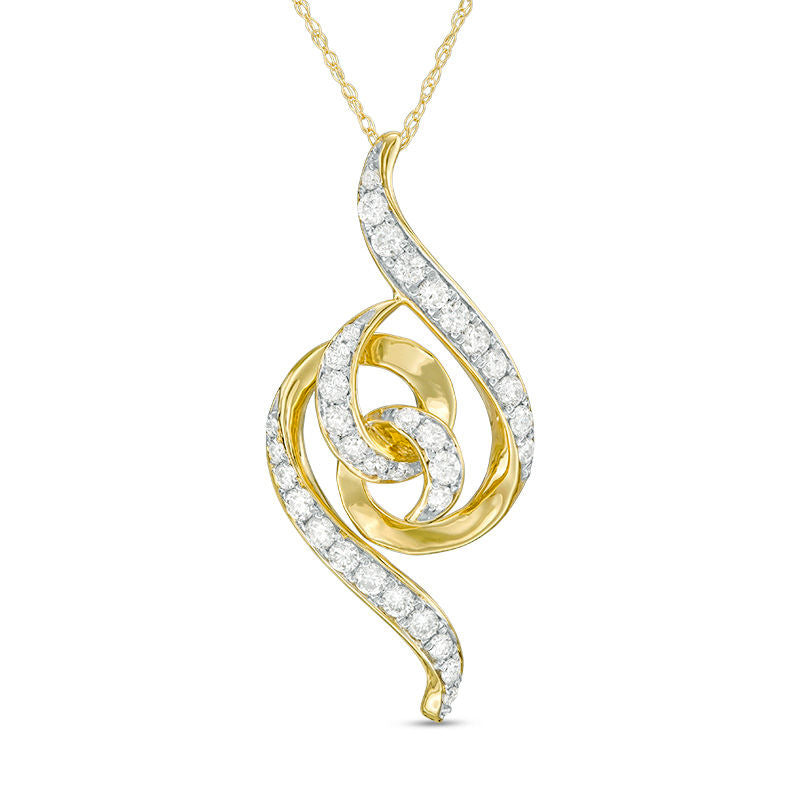 0.63 CT. T.W. Natural Diamond Swirl Loop Pendant in 10K Yellow Gold