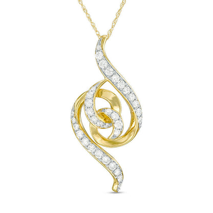 0.63 CT. T.W. Natural Diamond Swirl Loop Pendant in 10K Yellow Gold