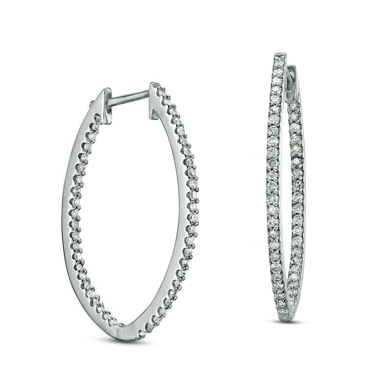 0.5 CT. T.W. Diamond Oval Inside-Out Hoop Earrings in 10K White Gold