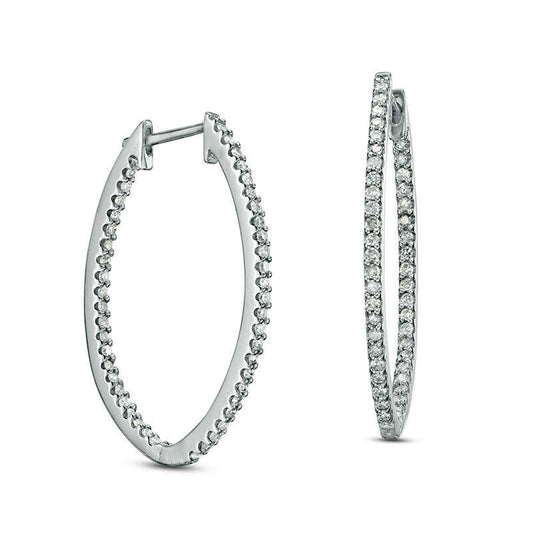 0.5 CT. T.W. Diamond Oval Inside-Out Hoop Earrings in 10K White Gold