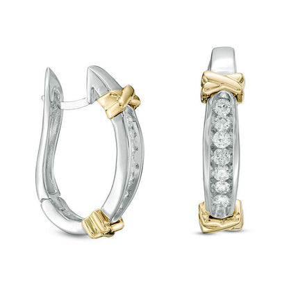 0.5 CT. T.W. Diamond X" Collar Hoop Earrings in 10K Two-Tone Gold"