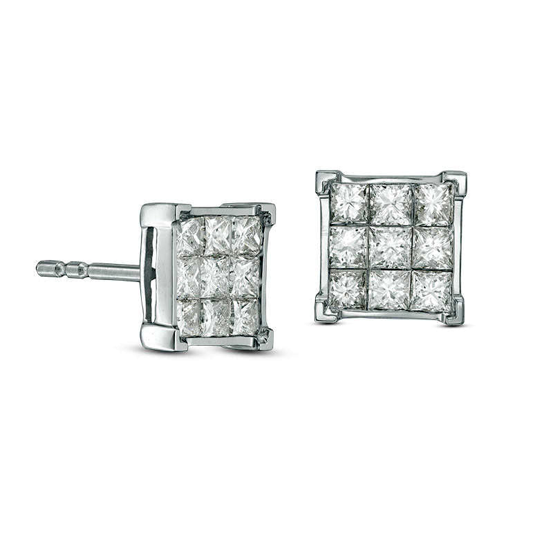 1 CT. T.W. Princess-Cut Composite Diamond Stud Earrings in 14K White Gold