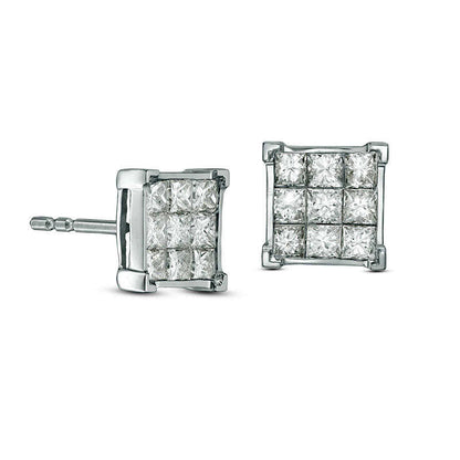 1 CT. T.W. Princess-Cut Composite Diamond Stud Earrings in 14K White Gold
