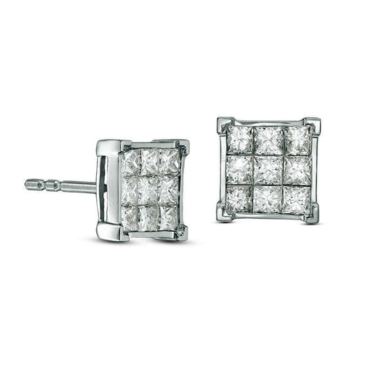 1 CT. T.W. Princess-Cut Composite Diamond Stud Earrings in 14K White Gold
