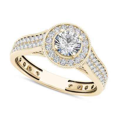 1.0 CT. T.W. Natural Diamond Frame Antique Vintage-Style Double Row Engagement Ring in Solid 14K Gold