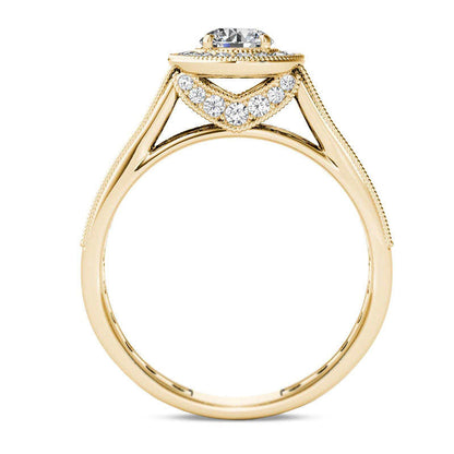 1.0 CT. T.W. Natural Diamond Frame Antique Vintage-Style Double Row Engagement Ring in Solid 14K Gold