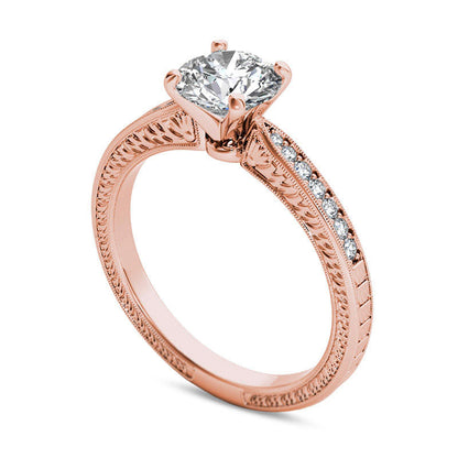 1.0 CT. T.W. Natural Diamond Antique Vintage-Style Engagement Ring in Solid 14K Rose Gold
