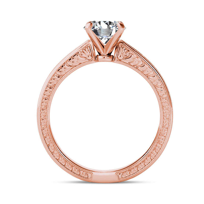 1.0 CT. T.W. Natural Diamond Antique Vintage-Style Engagement Ring in Solid 14K Rose Gold