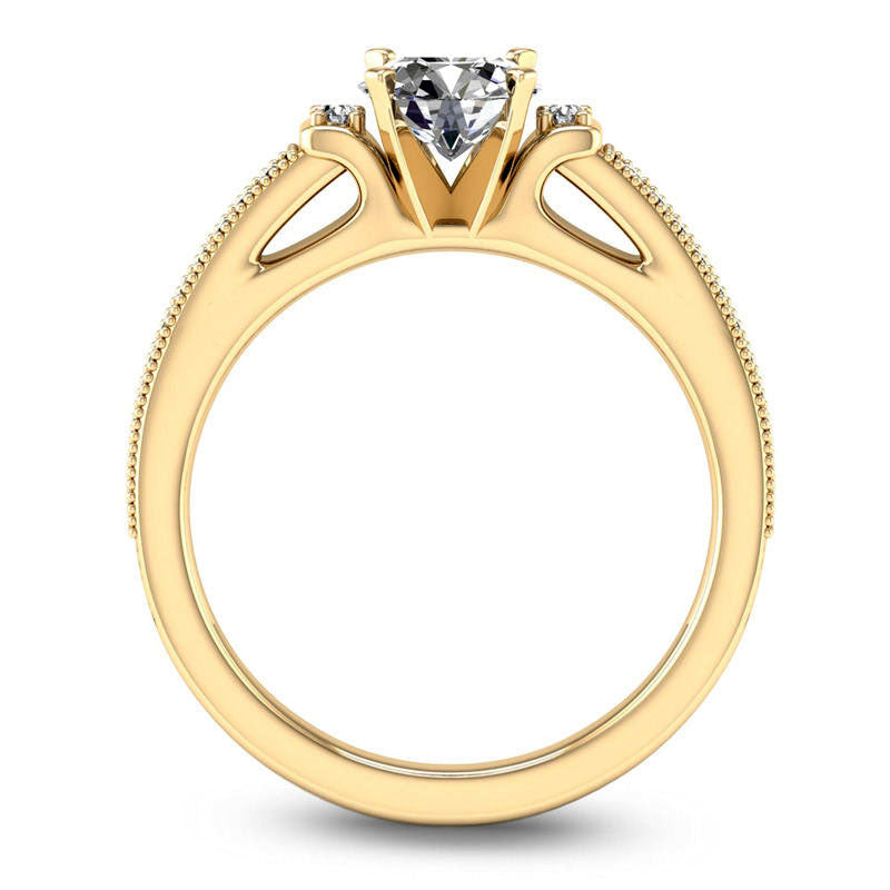 1.0 CT. T.W. Natural Diamond Collar Antique Vintage-Style Engagement Ring in Solid 14K Gold