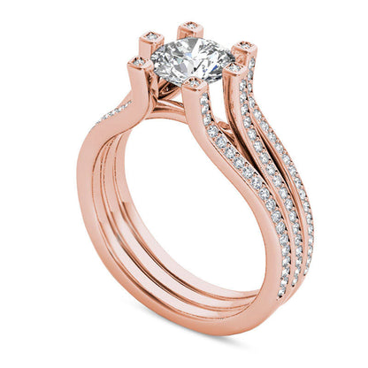 1.5 CT. T.W. Natural Diamond Three Row Engagement Ring in Solid 14K Rose Gold