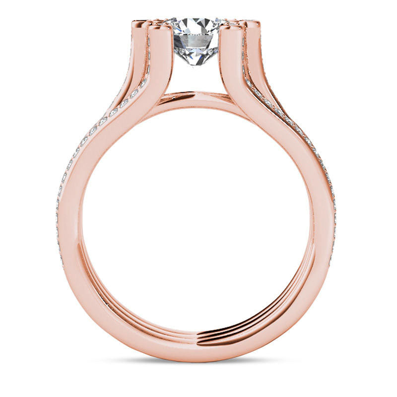 1.5 CT. T.W. Natural Diamond Three Row Engagement Ring in Solid 14K Rose Gold