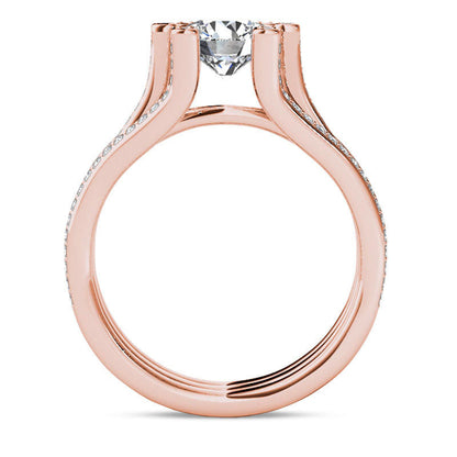 1.5 CT. T.W. Natural Diamond Three Row Engagement Ring in Solid 14K Rose Gold