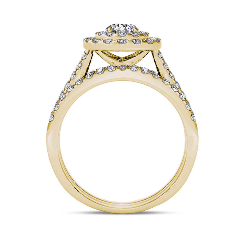 1.5 CT. T.W. Natural Diamond Double Frame Three Piece Bridal Engagement Ring Set in Solid 14K Gold