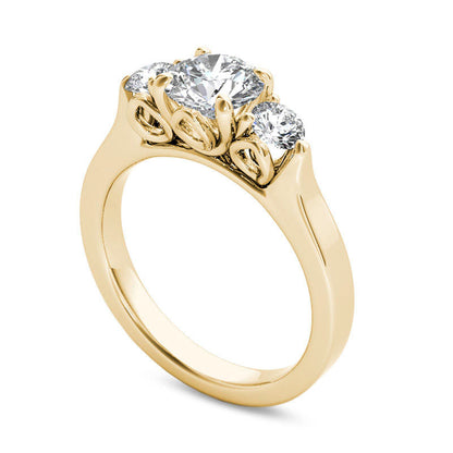 1.5 CT. T.W. Natural Diamond Three Stone Engagement Ring in Solid 14K Gold