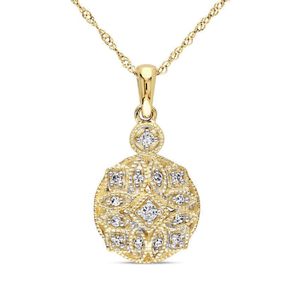 0.13 CT. T.W. Natural Diamond Antique Vintage-Style Pendant in 14K Gold - 17
