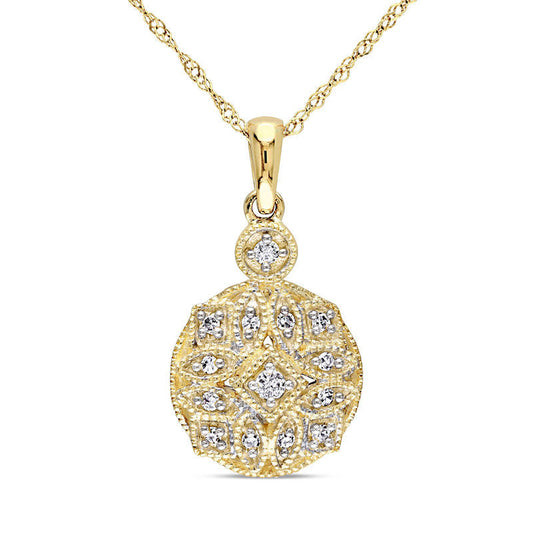 0.13 CT. T.W. Natural Diamond Antique Vintage-Style Pendant in 14K Gold - 17