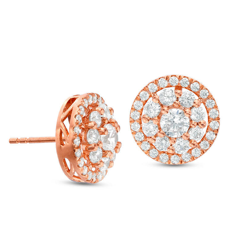 1.5 CT. T.W. Diamond Double Frame Stud Earrings in 14K Rose Gold