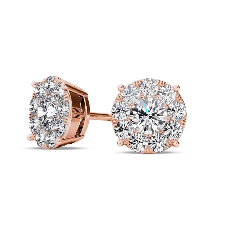 1.2 CT. T.W. Diamond Frame Stud Earrings in 10K Rose Gold