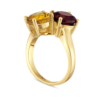 8.0mm Cushion-Cut Garnet and Citrine Bypass Ring in Solid 10K Yellow Gold