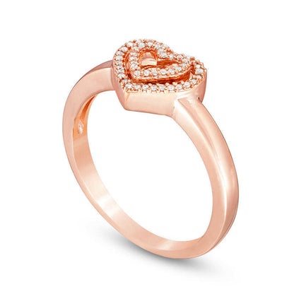 0.10 CT. T.W. Natural Diamond Double Heart Ring in Solid 10K Rose Gold